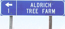 blue aldrich tree farm sign