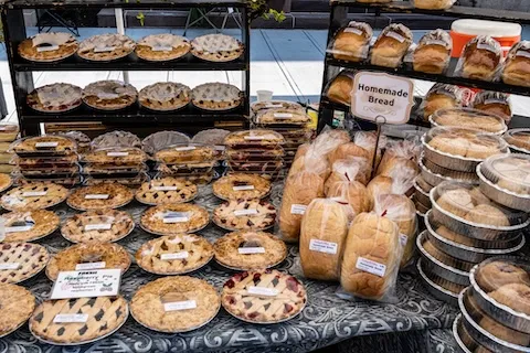 Baked goods for sale at farmers market